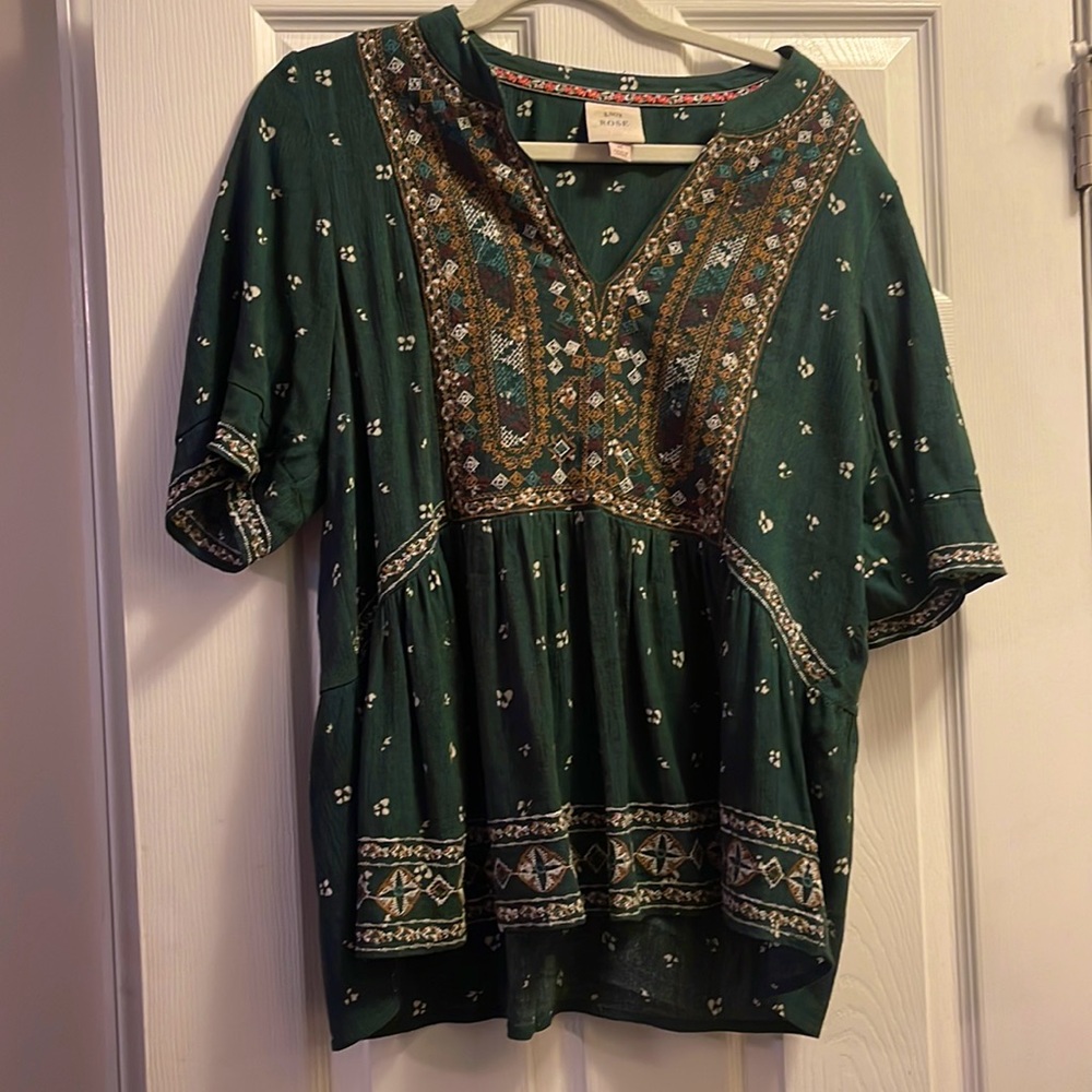Green Boho Embroidered Top